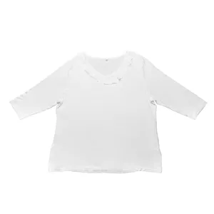 بلوز آستین سه ربع زنانه مدل یقه چین دار