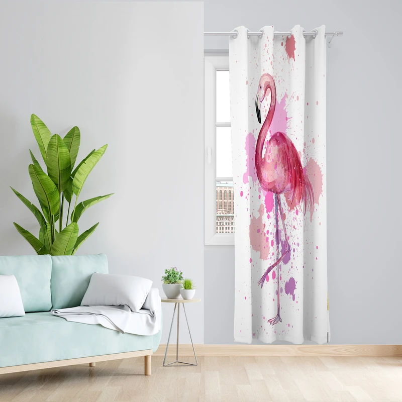 پرده طرح فلامینگو مدل مخمل پانچی کد 4027 z سایز 140x200 سانتی متر