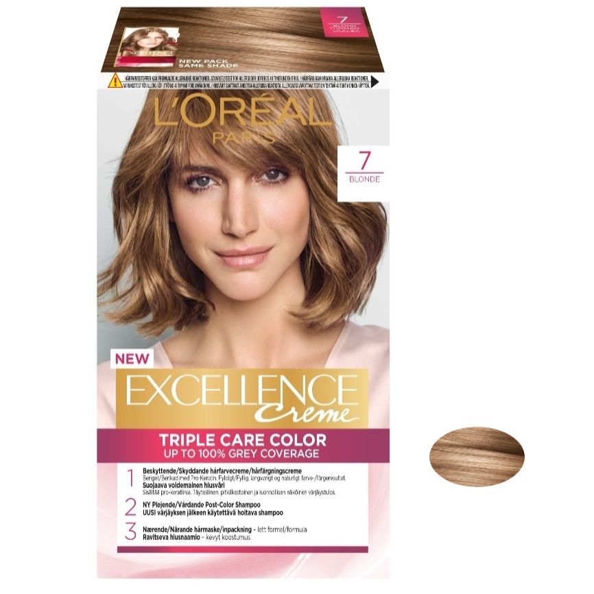 کیت رنگ مو لورآل مدل excellence cream شماره 7 حجم 48 میلی لیتر رنگ بلوند