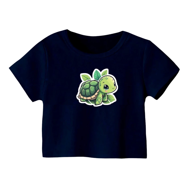 کراپ‌ تی‌شرت آستین کوتاه زنانه مدل لاک پشت