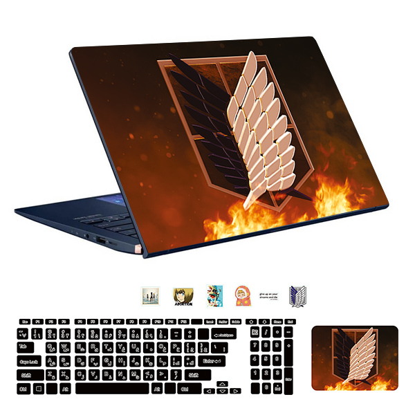 استیکر لپ تاپ توییجین و موییجین طرح Attack of titan کد 02 مناسب برای لپ تاپ 15.6 اینچ به همراه برچسب حروف فارسی کیبورد