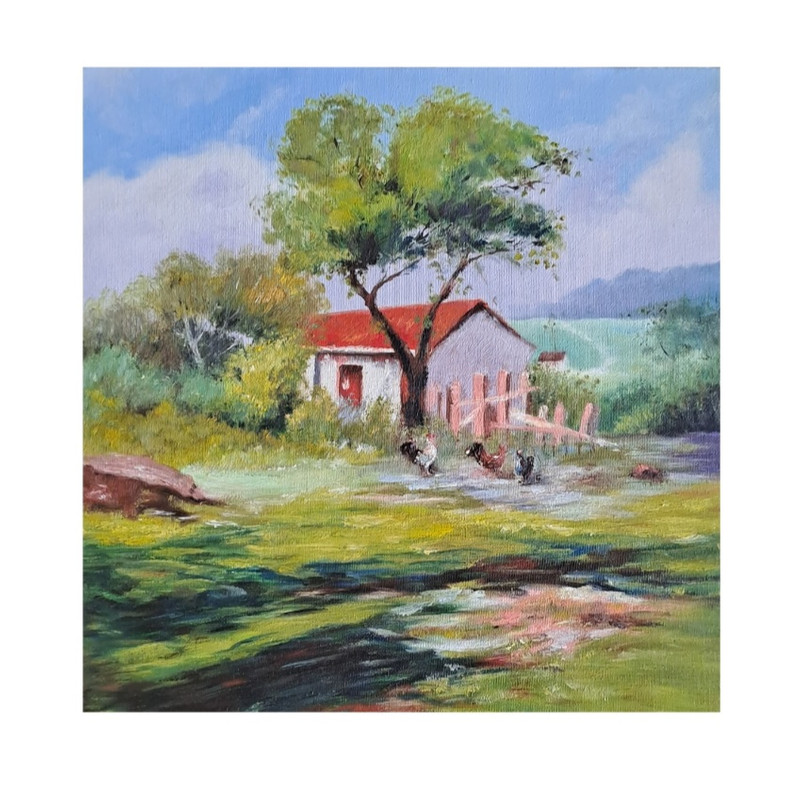 تابلو نقاشی رنگ روغن مدل کلبه روستایی کد 109