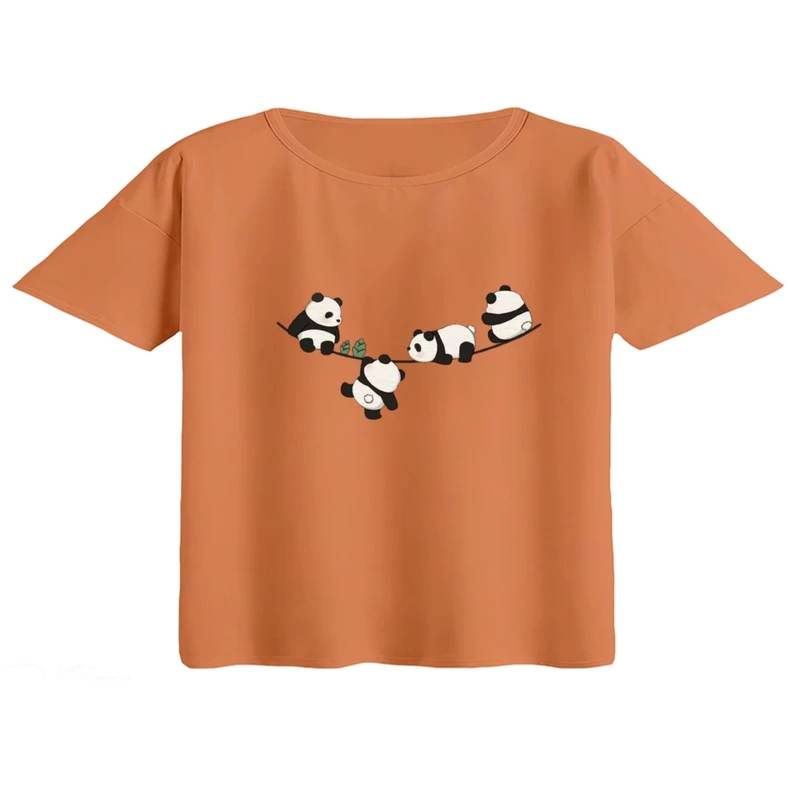 کراپ تی‌شرت آستین کوتاه زنانه مدل پاندا ها روی بند
