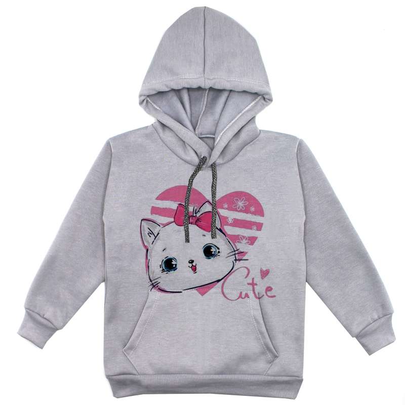 هودی دخترانه مدل گربه کد F96 رنگ طوسی