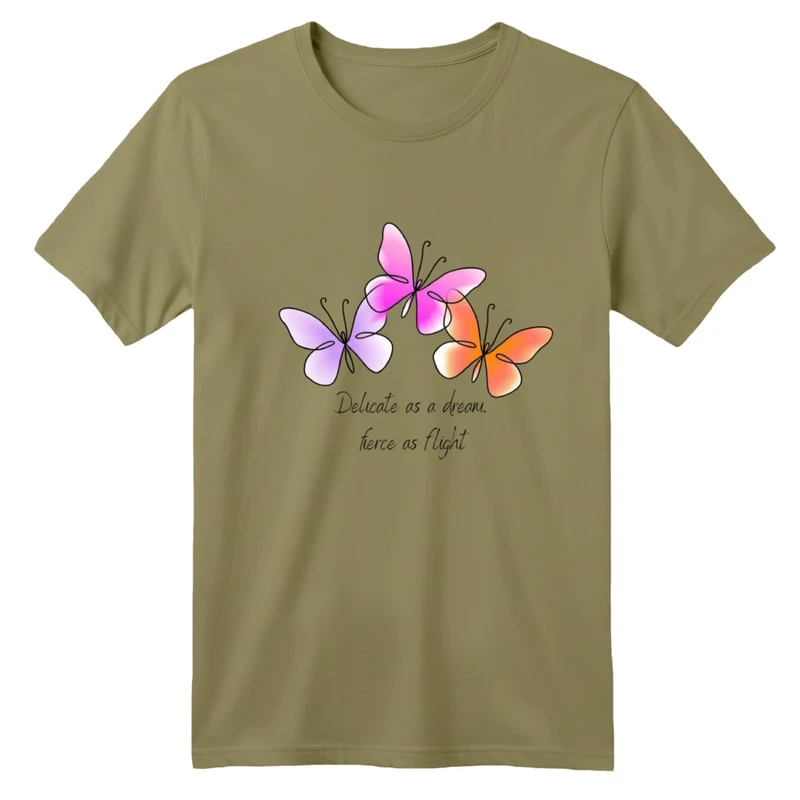 تی شرت آستین کوتاه بچگانه مدل پروانه های رنگی رنگ کرم تیره