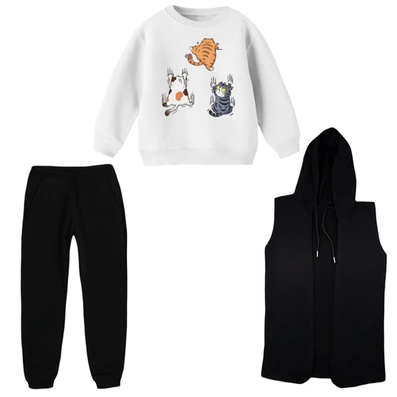 ست 3 تکه لباس راحتی بچگانه مدل گربه های فراری  