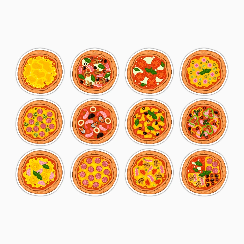 استیکر لپ تاپ و موبایل بووم طرح انواع مختلف پیتزا کد MM148 مجموعه 12 عددی