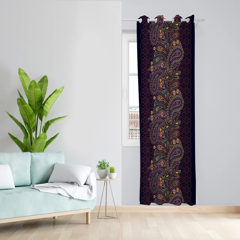 پرده طرح بته جقه مدل مخمل پانچی کد L107 Z سایز 140x200 سانتی متر