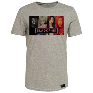 تی شرت آستین کوتاه دخترانه مدل بلک پینک کد F5 رنگ طوسی