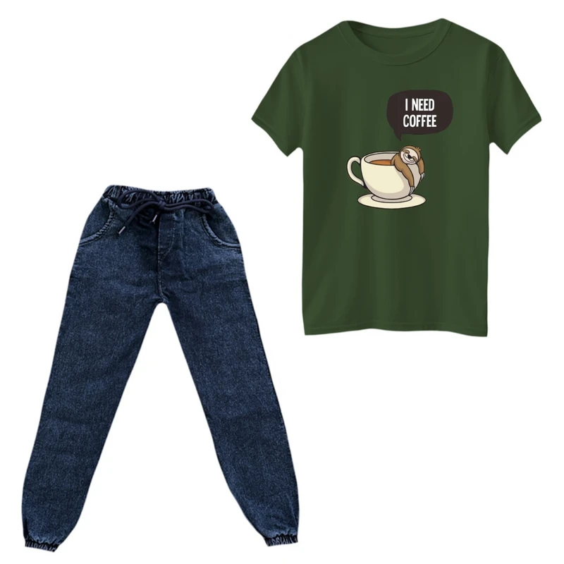 ست تی‌شرت و شلوار دخترانه مدل تنبل و فنجون