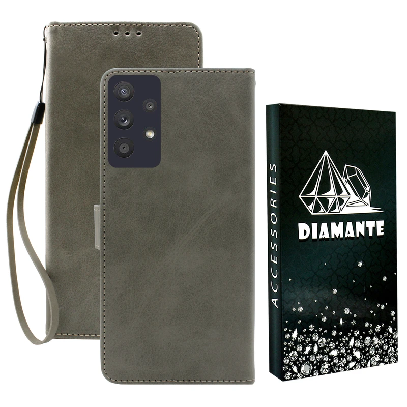 کیف کلاسوری دیامانته مدل Gray Bk مناسب برای گوشی موبایل سامسونگ Galaxy A72 به همراه بندآویز