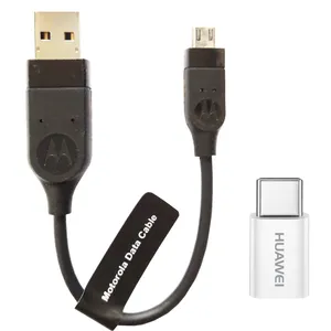 کابل تبدیل USB به MicroUSB موتورولا مدل SKN6434A طول 0.17 متر به همراه مبدل MicroUSB به USB-C هوآوی 