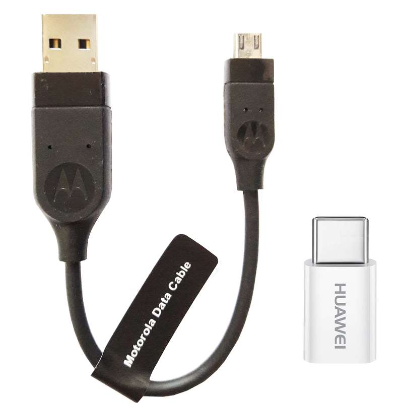 کابل تبدیل USB به MicroUSB موتورولا مدل SKN6434A طول 0.17 متر به همراه مبدل MicroUSB به USB-C هوآوی 