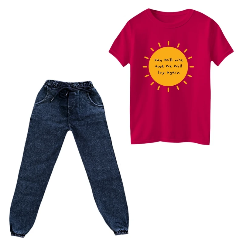 ست تی‌شرت و شلوار دخترانه مدل خورشید