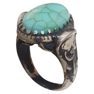 انگشتر نقره مردانه مدل فیروزه طلاکوبی نیشابوری کد FN2213280