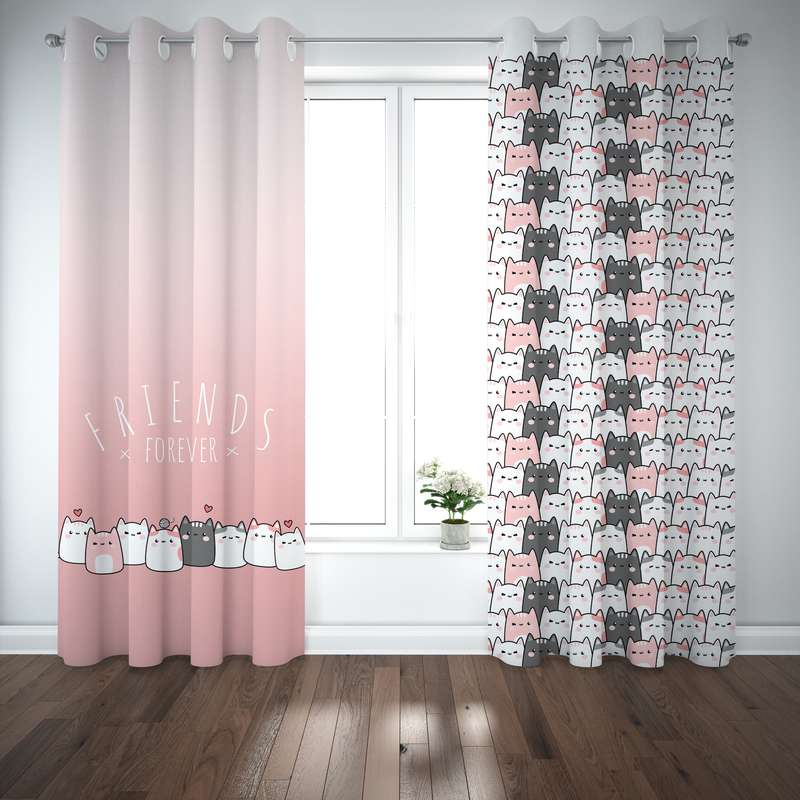 پرده مدل اتاق کودک طرح گربه سایز 140x280 سانتی متر