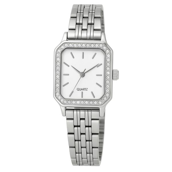 ساعت مچی عقربه‌ای کوارتز زنانه مدل لوکس کلاسیک بند طرح بافت قاب دور نگین کد ۲