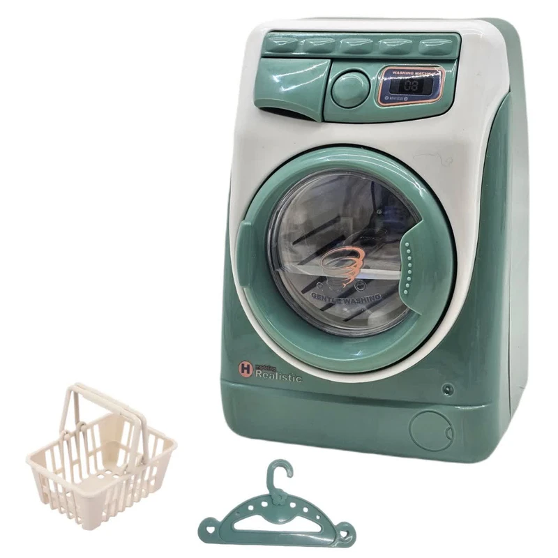 اسباب بازی ناب سل مدل ماشین لباسشویی چراغدار موزیکال کد WASHING MACHINE NAAB001 به همراه چوب لباسی و سبد لباس 