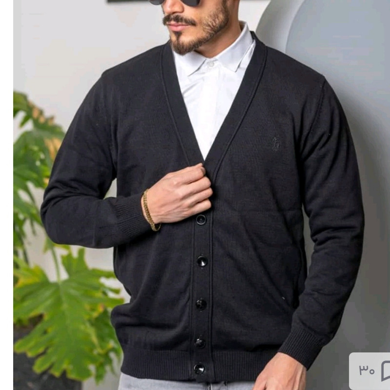 ژاکت یقه هفت مردانه مدل ساده رنگ مشکی