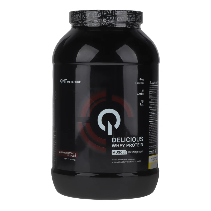 پودر پروتئین وی شکلاتی کیو ان تی مدل Delicious Whey Muscle Development وزن 2200 گرم
