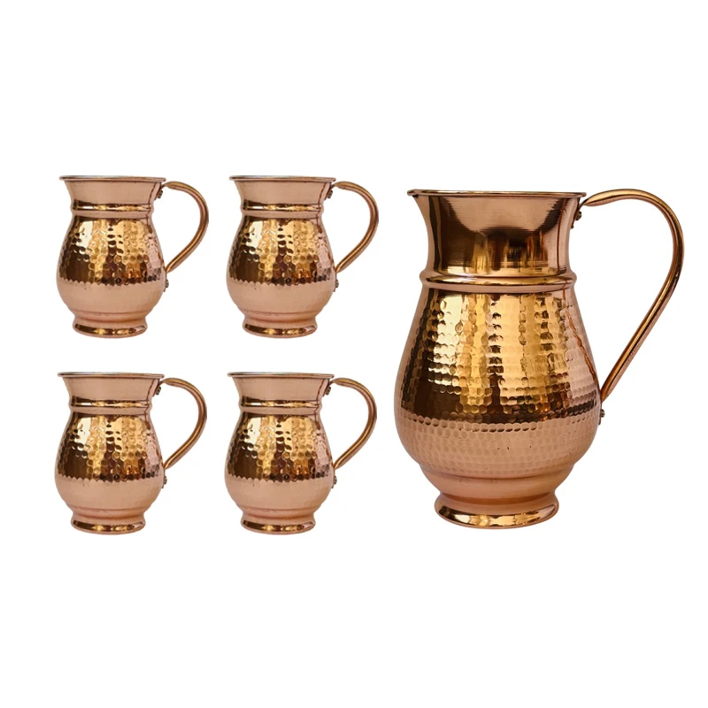 ست چهار نفره پارچ و لیوان مسی مدل ترک دسته دار کد ZH427  مجموعه پنج عددی