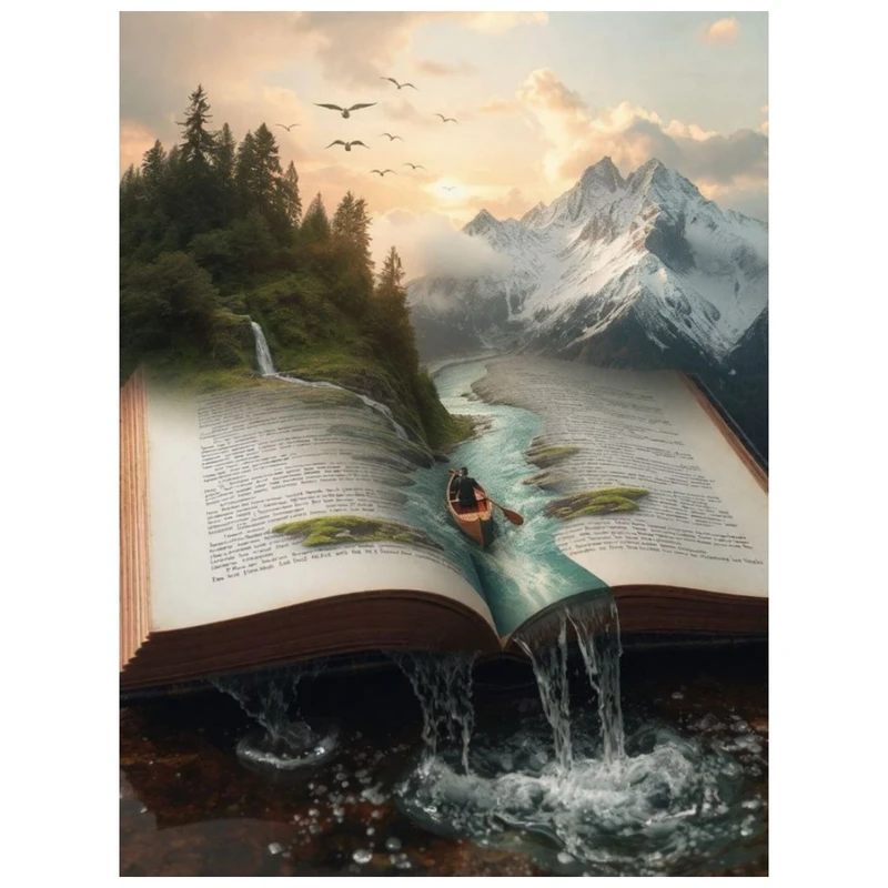 استیکر پارچه و لباس پاد آفرین مدل کتاب درخت رودخانه قایق طبیعت کد 3104