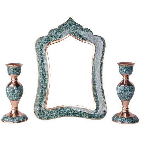 ست 3 تکه آینه و شمعدان فیروزه کوبی هنرلوکس مدل زیور کد S2
