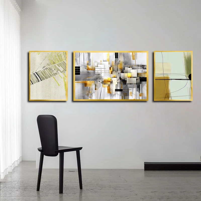 تابلو بکلیت طرح نقاشی انتزاعی و خطوط مدل شاین اکلیلی T-3173 مجموعه 3 عددی