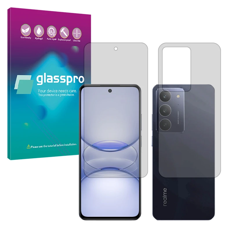 محافظ صفحه نمایش مات گلس پرو مدل هیدروژلی مناسب برای گوشی موبایل ریلمی C75x به همراه محافظ پشت صفحه