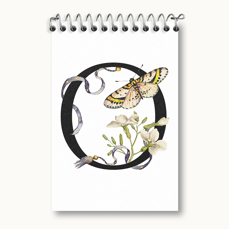 دفتر یادداشت 50 برگ خندالو مدل پروانه و حرف O کد F2816