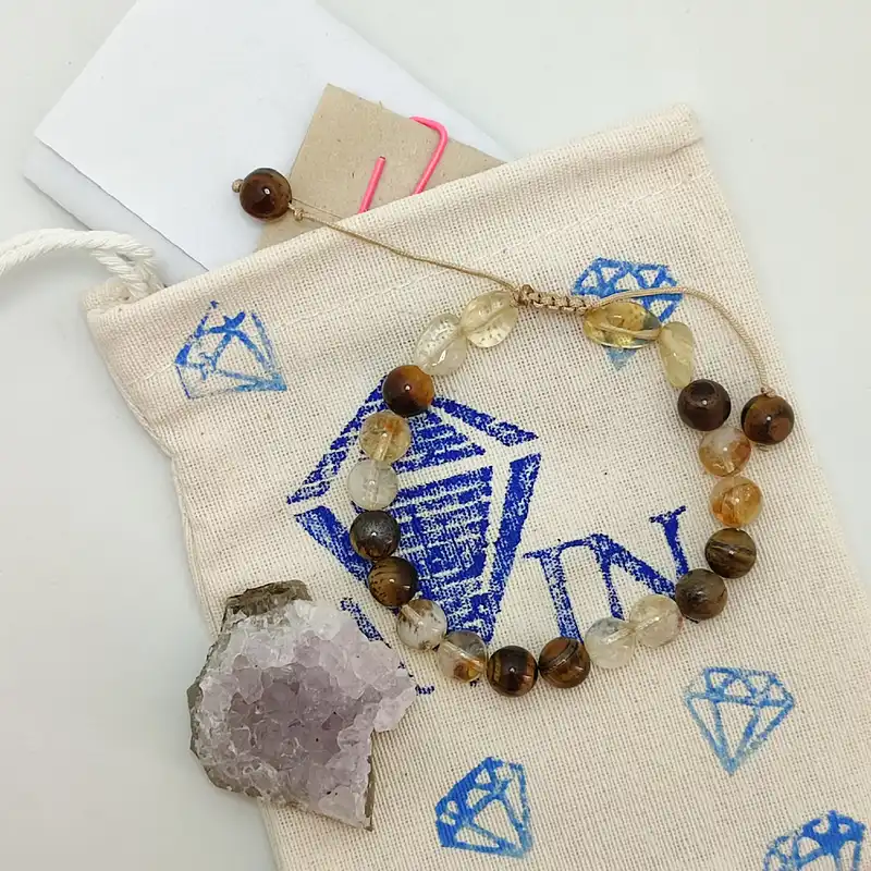 دستبند مدل سیترین طبیعی و چشم ببر 846