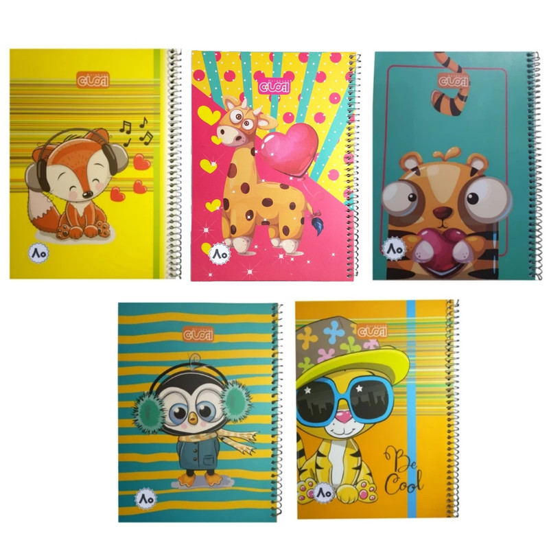 دفتر مشق 80 برگ ایمان مدل شیر و روباه و پنگوئن و سنجاب و زرافه بسته 5 عددی