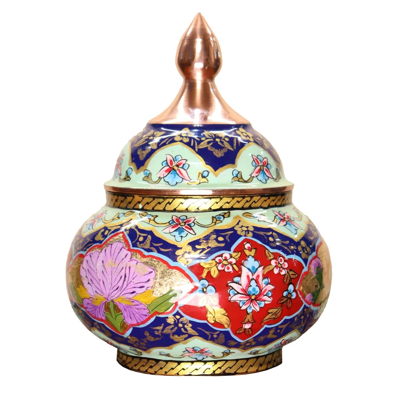 قندان مسی صنایع دستی فاخر مدل طلاکوب طرح مجستیک کد Majestic14p11GoldPlatting