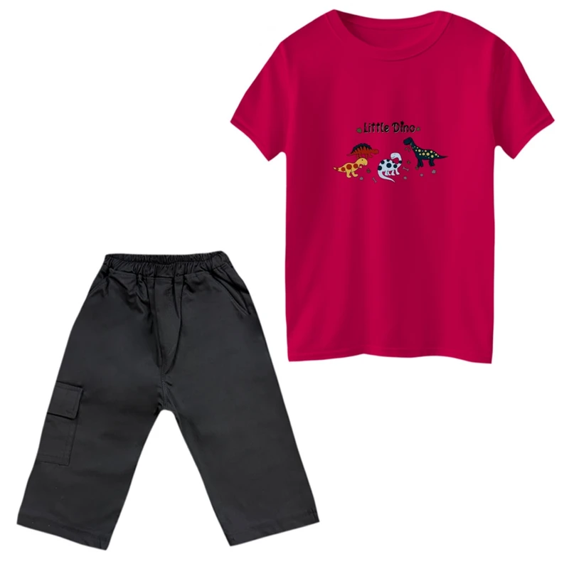 ست تی‌شرت و شلوارک پسرانه مدل دایناسورهای کوچک