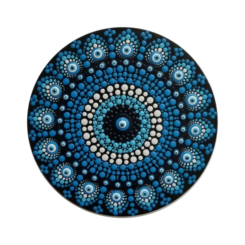 بشقاب دیوارکوب سفالی طرح نقطه کوبی مدل چشم نظر