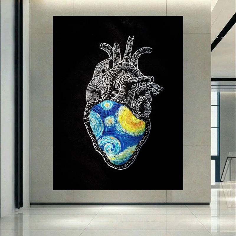 تابلو بوم طرح نقاشی شب پرستاره ونگوک مدل قلب و عشق کد AR30900
