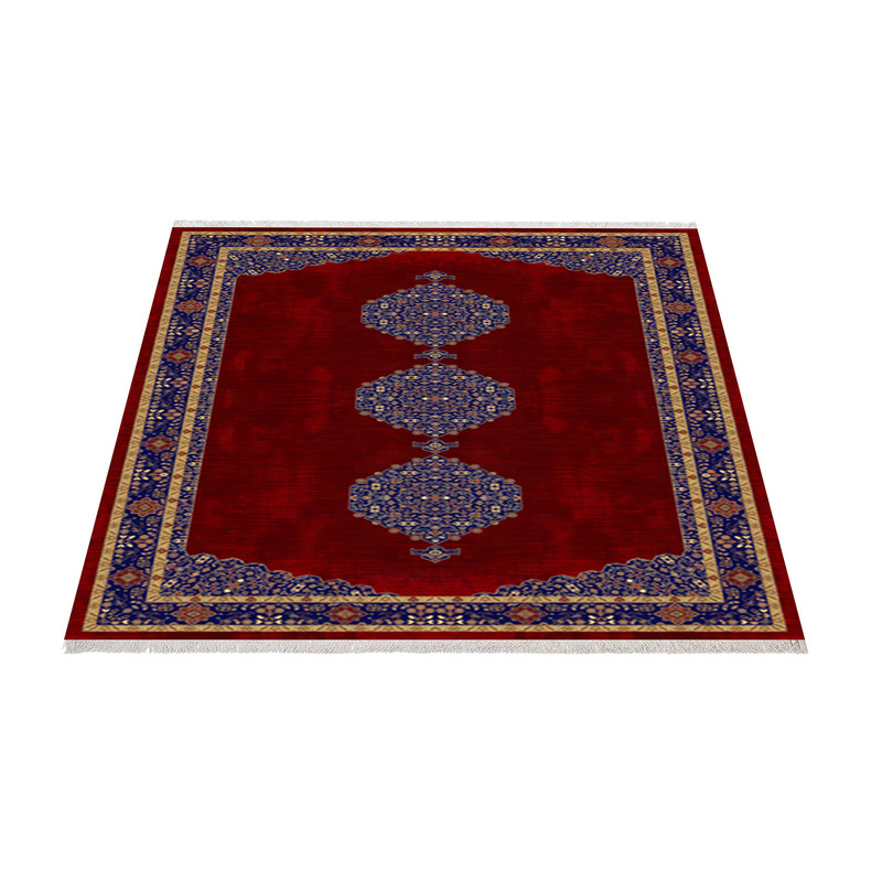 فرش ماشینی زانیس مدل فانتزی طرح نئو کلاسیک زمینه قرمز