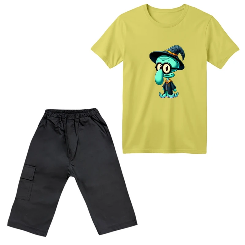 ست تی‌شرت آستین کوتاه و شلوارک پسرانه مدل باب اسفنجی کد 02