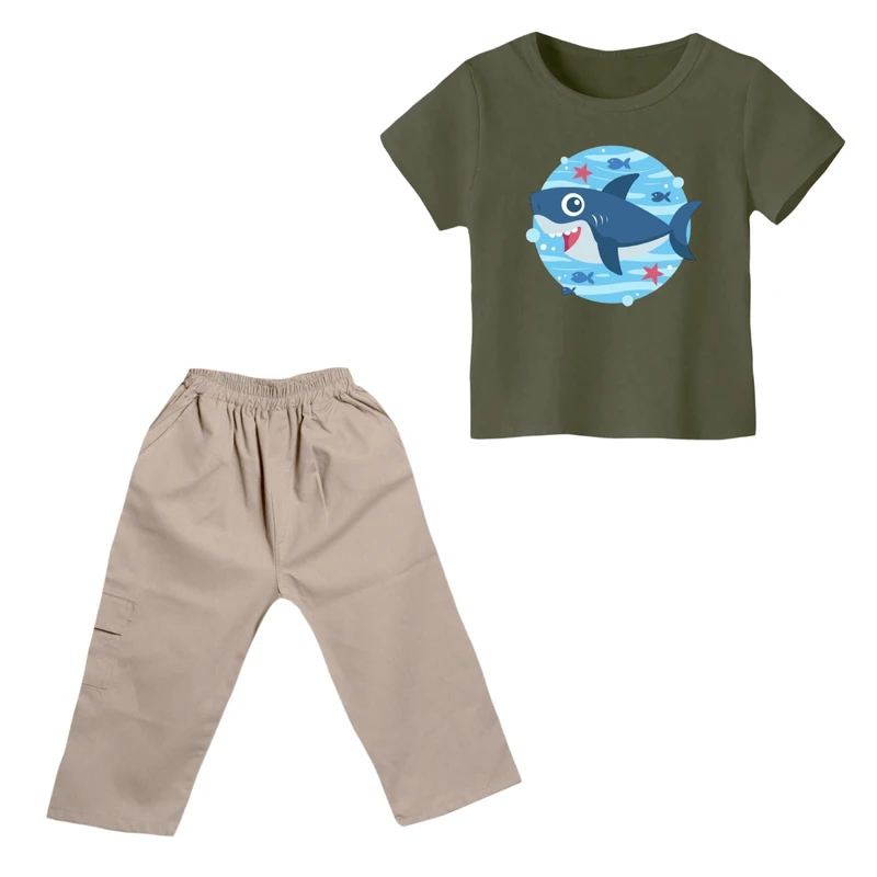 ست تی شرت و شلوارک پسرانه مدل کوسه کد 11