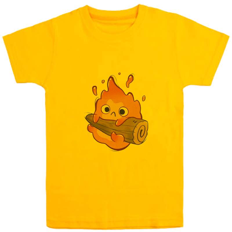 تی شرت آستین کوتاه دخترانه مدل چوب و آتش D140 رنگ زرد
