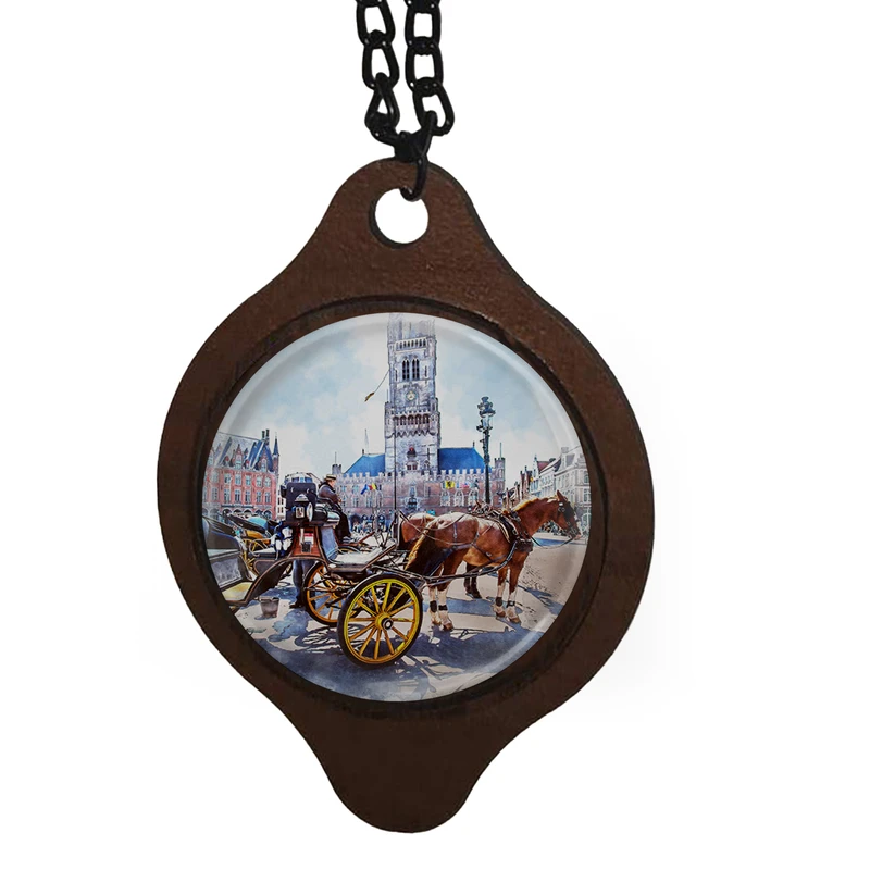 آویز تزیینی خودرو طرح نقاشی رئاليسم کالسکه و اسب کد 1045