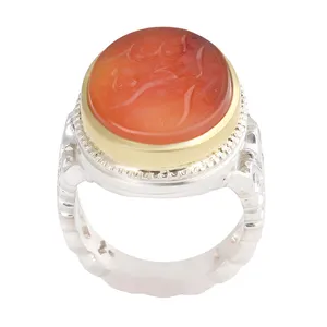 انگشتر نقره مردانه بازرگانی میلادی رکاب دست ساز مدل عقیق یمنی و خطاطی کد AM_2586