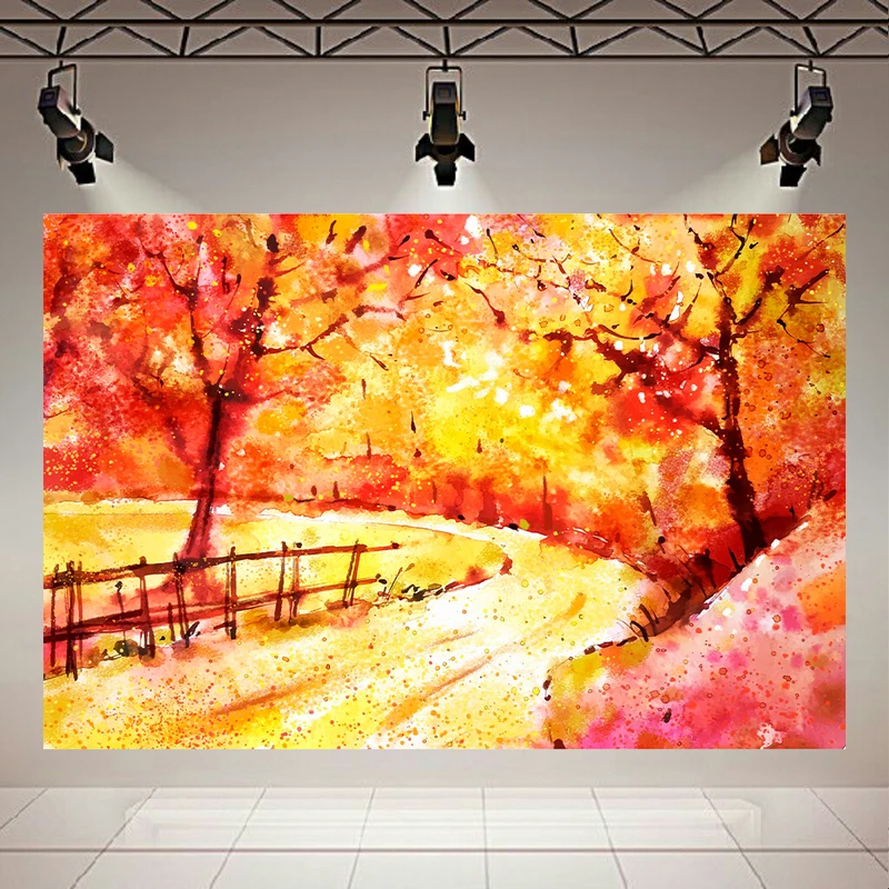 تابلو بوم طرح مخمل آبرنگ پاییز مدل برگ ریزان کد AR304163