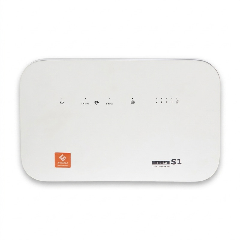 مودم روتر نسل چهارم و TD-LTE مبنا تلکام مدل TF-i60 S1، با 4 پورت LAN، پشتیبانی از 32 کاربر هم‌زمان و ایجاد چهار شبکه بی‌سیم مستقل، به‌همراه سیم‌کارت و 100 گیگابایت اینترنت
