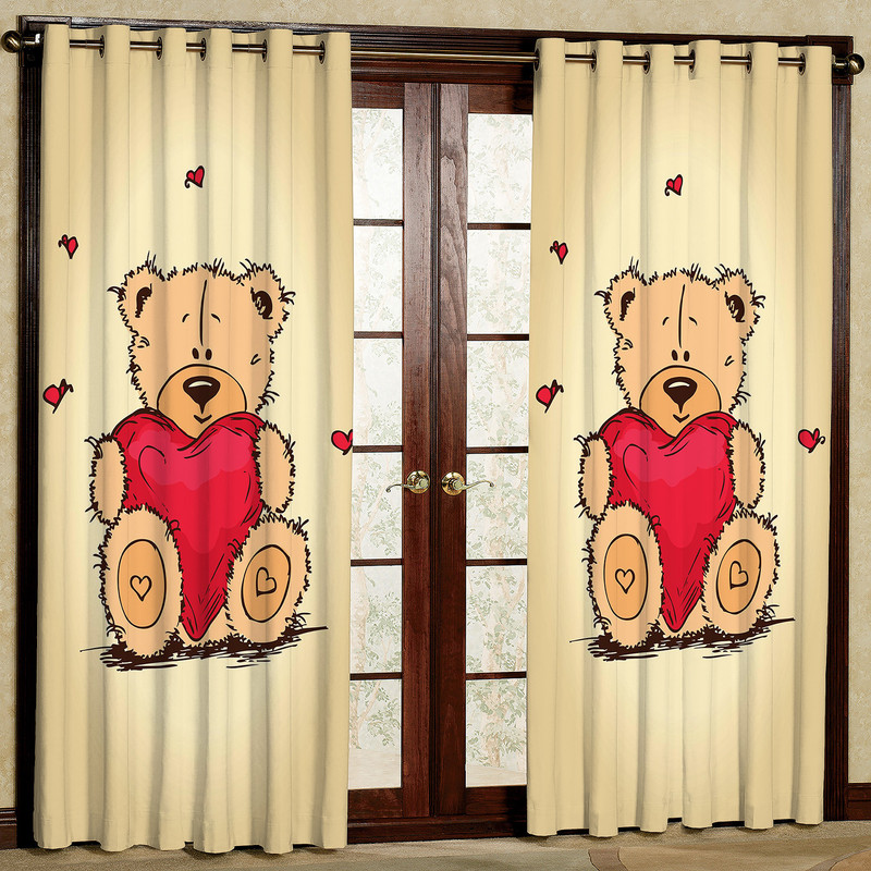 پرده مدل مخمل پانچی طرح کودک تدی کد 1145T2 سایز 200x140 سانتی متر