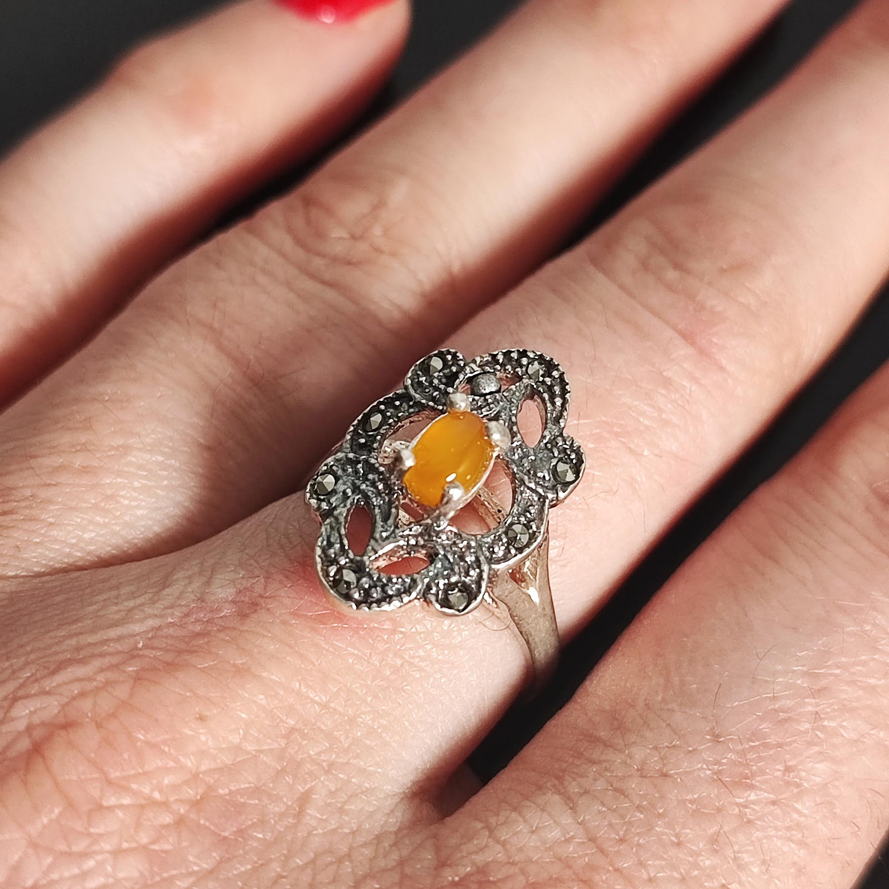 انگشتر نقره زنانه مدل عقیق شرف الشمس SHW6044