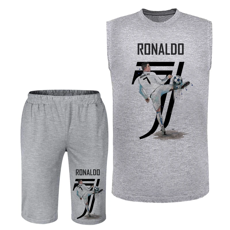 ست تاپ و شلوارک راحتی مردانه مدل رونالدو A402 رنگ طوسی