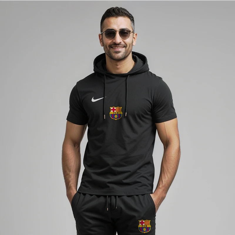 تی شرت کلاه دار مردانه مدل 140311 طرح بارسلونا