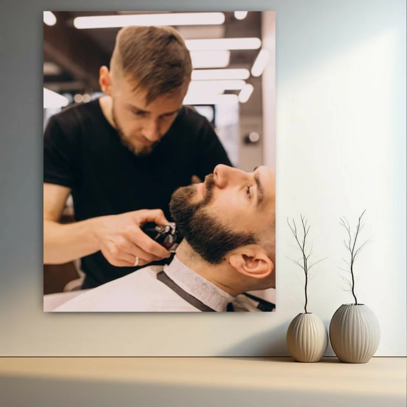  تابلو بوم طرح مخمل آرایشگاه مردانه مدل پیرایشگر(2) کد GR1193