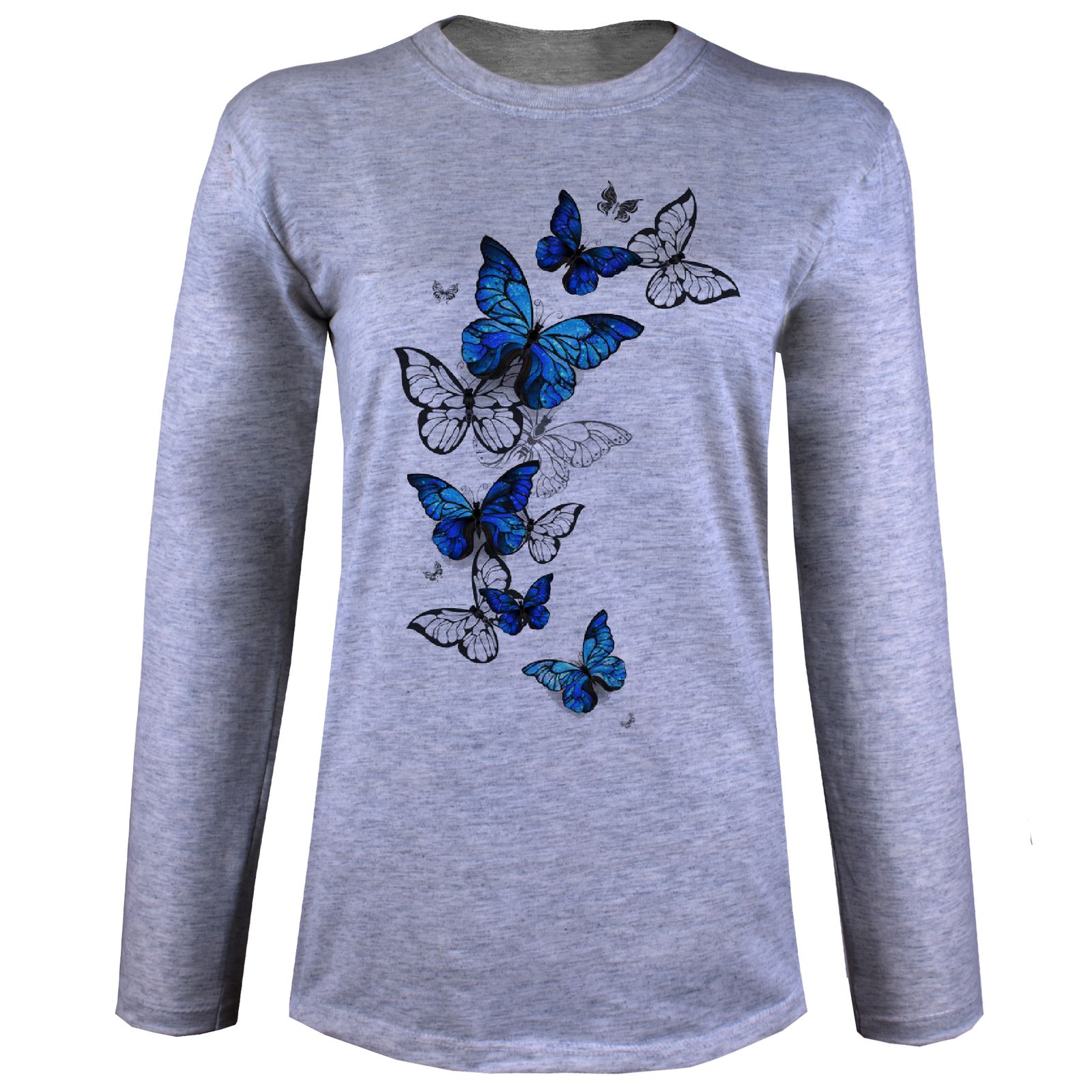 تی شرت آستین بلند زنانه مدل پروانه آبی W30 -  - 2